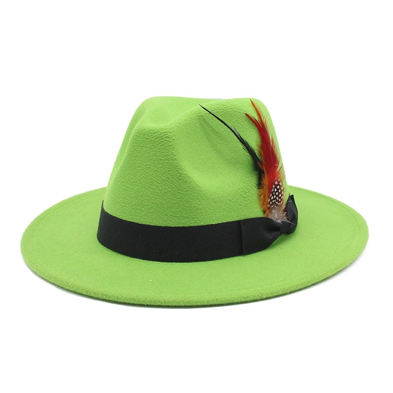 Bow Feather Top Hat Autumn And Winter Big Brim Hat Fashionable Men's And Women's Cashmere Felt Hat Style New Hats