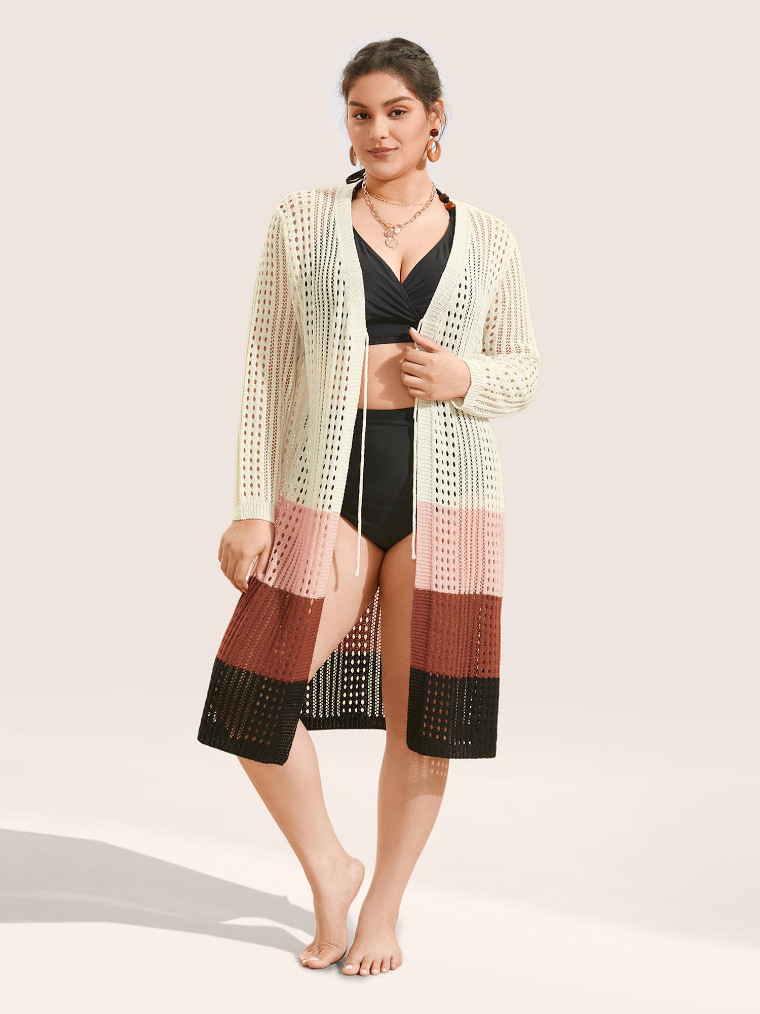 Colorblock Contrast Tie Knot Cut Out Swim Cover Up