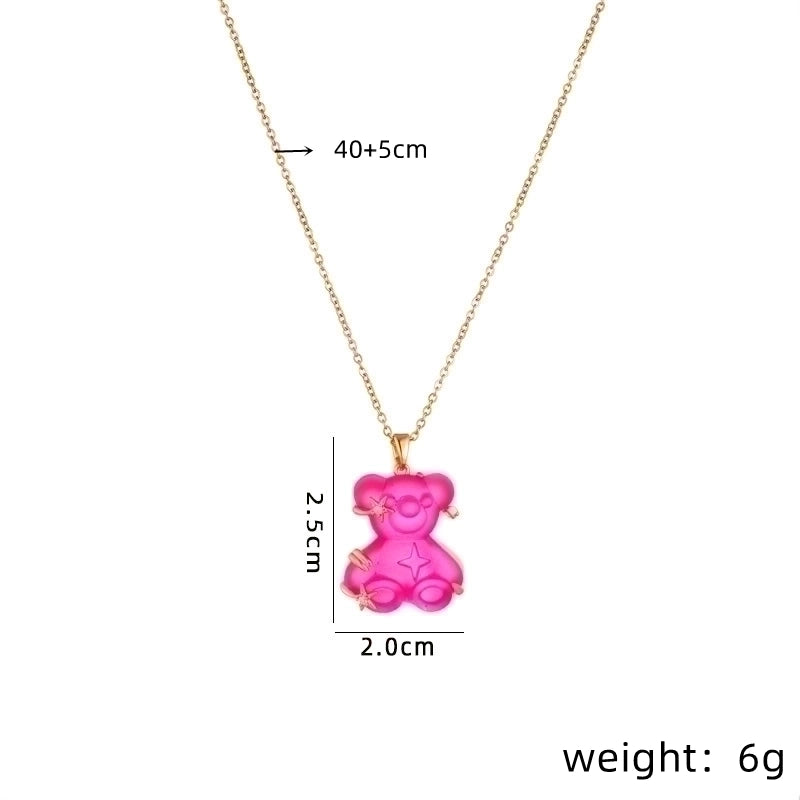 Cute Little Bear Star 201 Stainless Steel Copper Resin Zircon Plating Inlay
