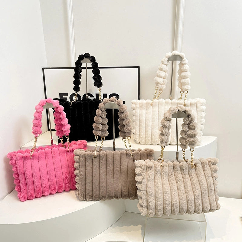 Plush Bag Women's  Large Capacity Sweet Chain Tote Casual Fashion Portable Shoulder Bag