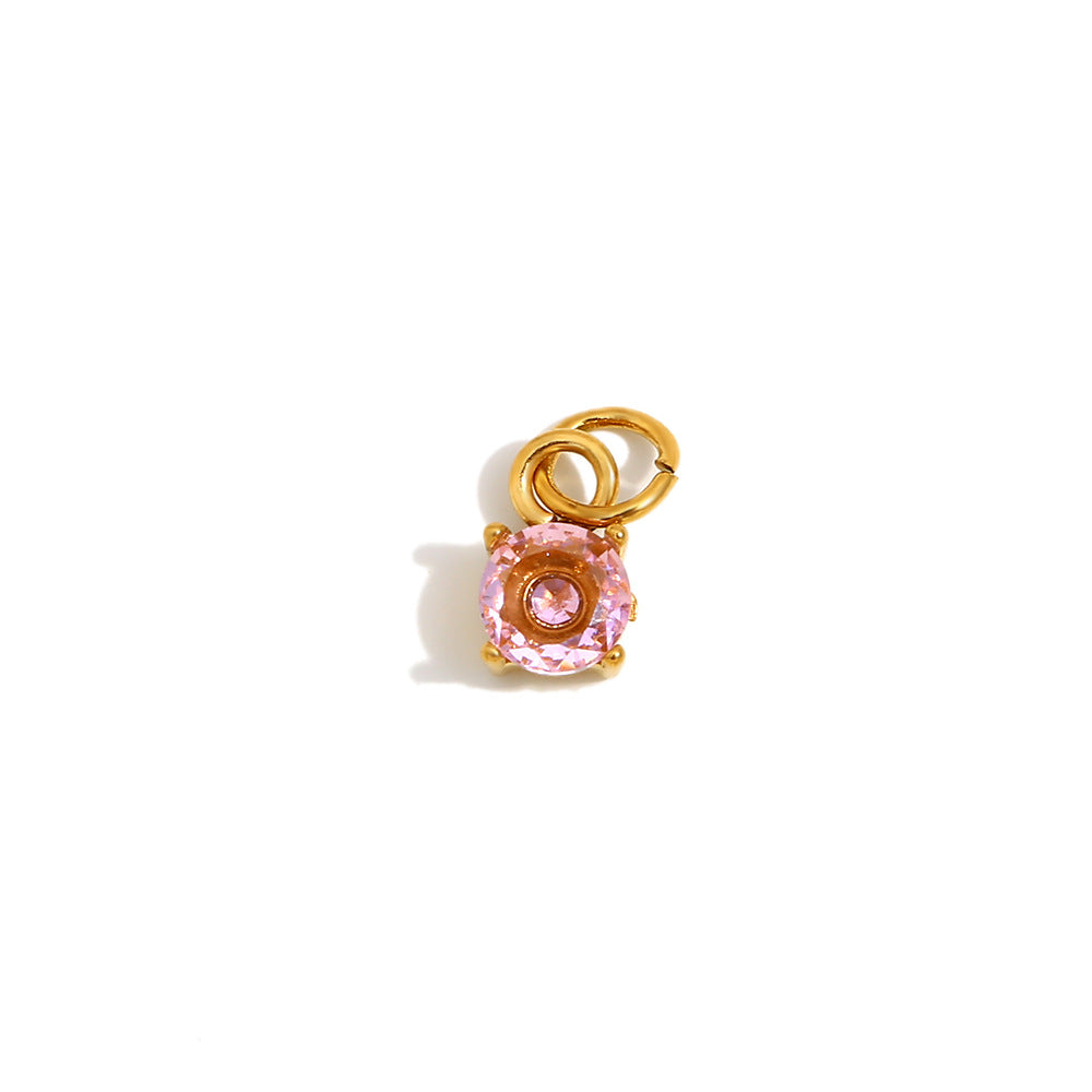 Simple And Versatile Colorful Diy Accessories Pendant Stainless Steel Plated 18K Gold Small Gemstone Pendant