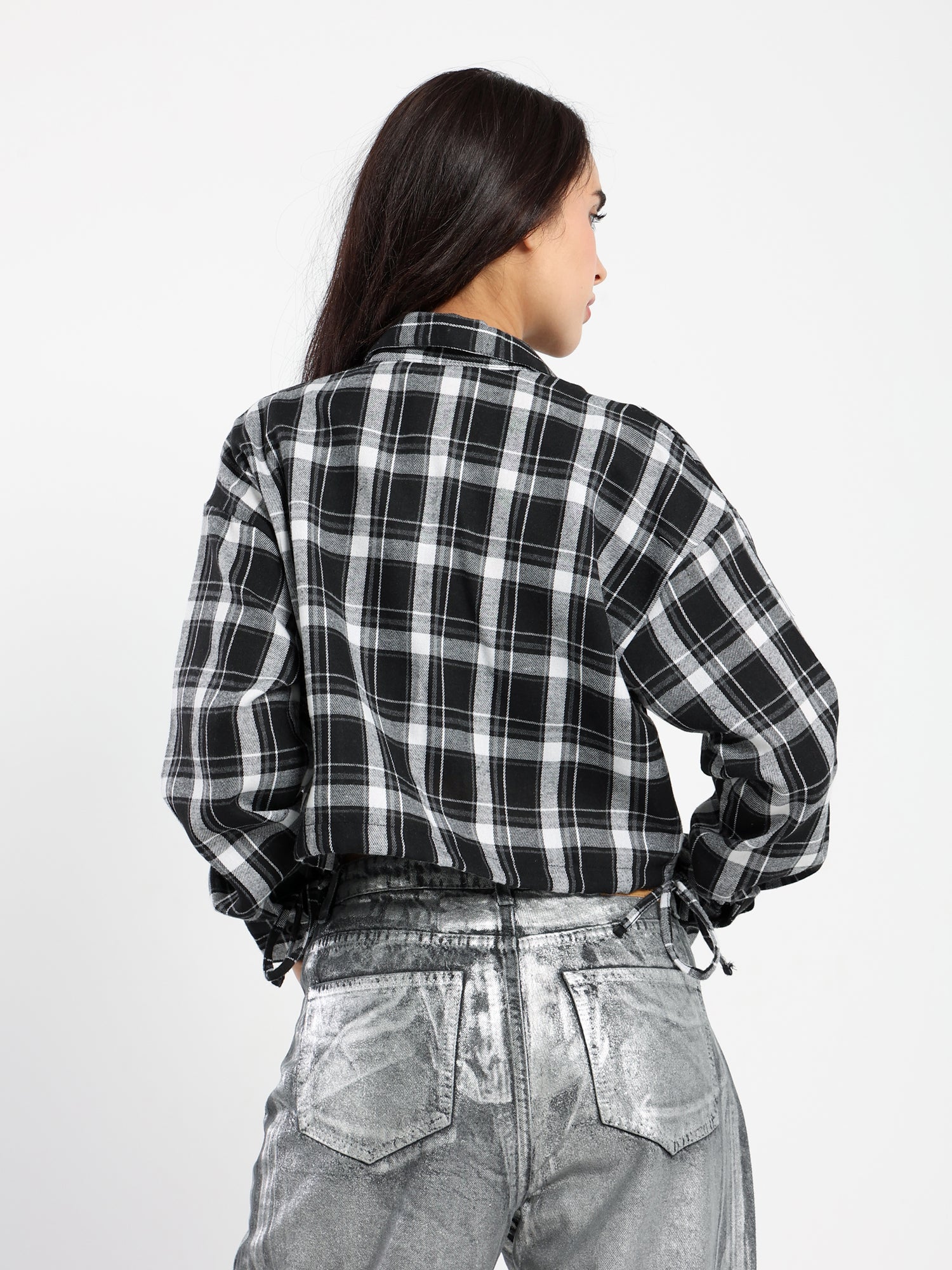 Casual Cropped Checkered Shirt