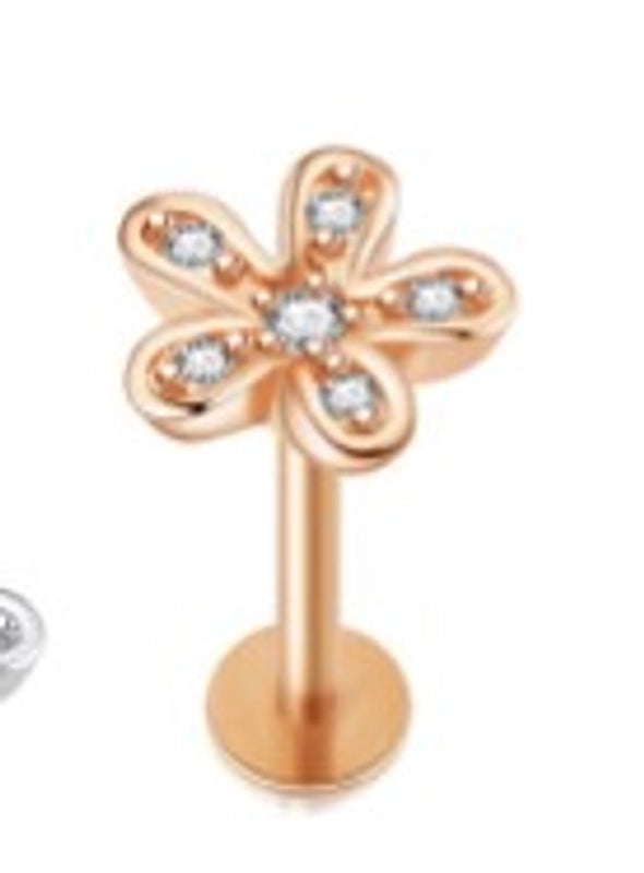 Minimalist Flower Stainless Steel Inlay Zircon Ear Studs 1 Piece