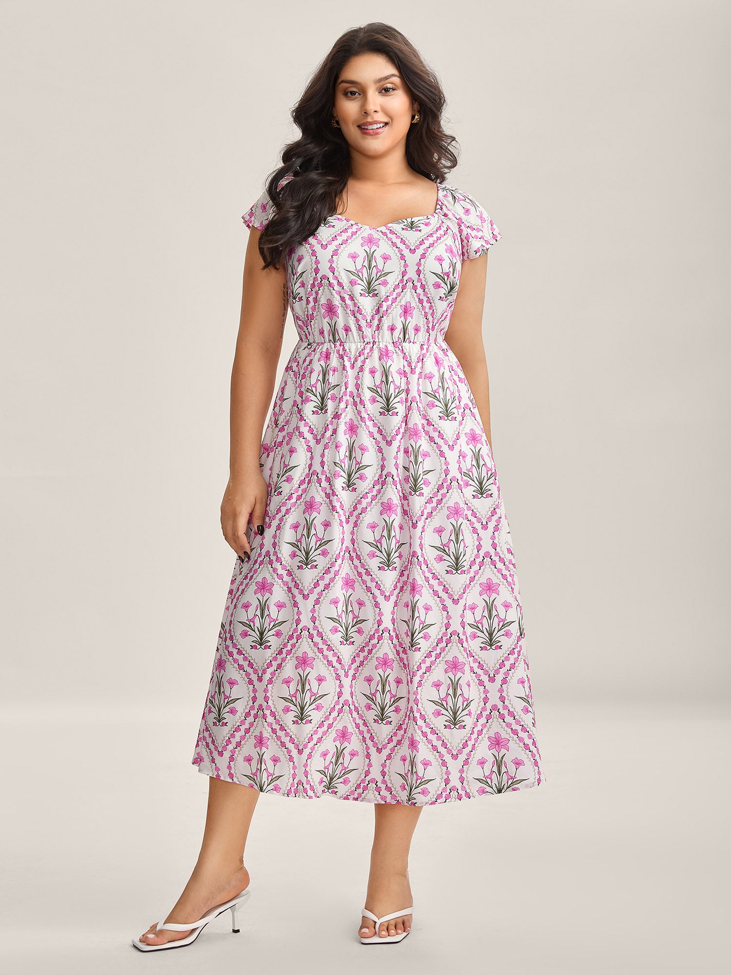 Floral Print Pockets Midi Dress