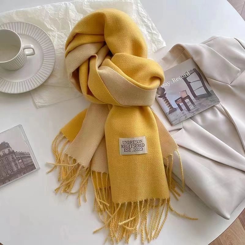 New Autumn And Winter New Pure Color Cashmere-like Double-sided Tassel Scarf Female Thickened Student Dual-use Shawl Fashion