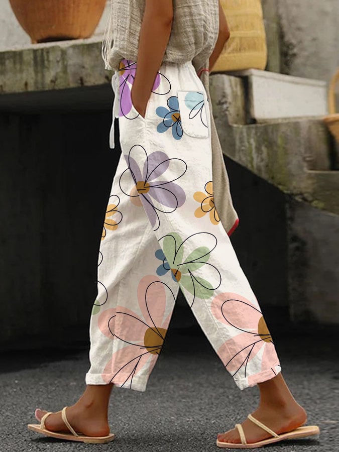 Women's Classic Floral Print Wide Leg Pants