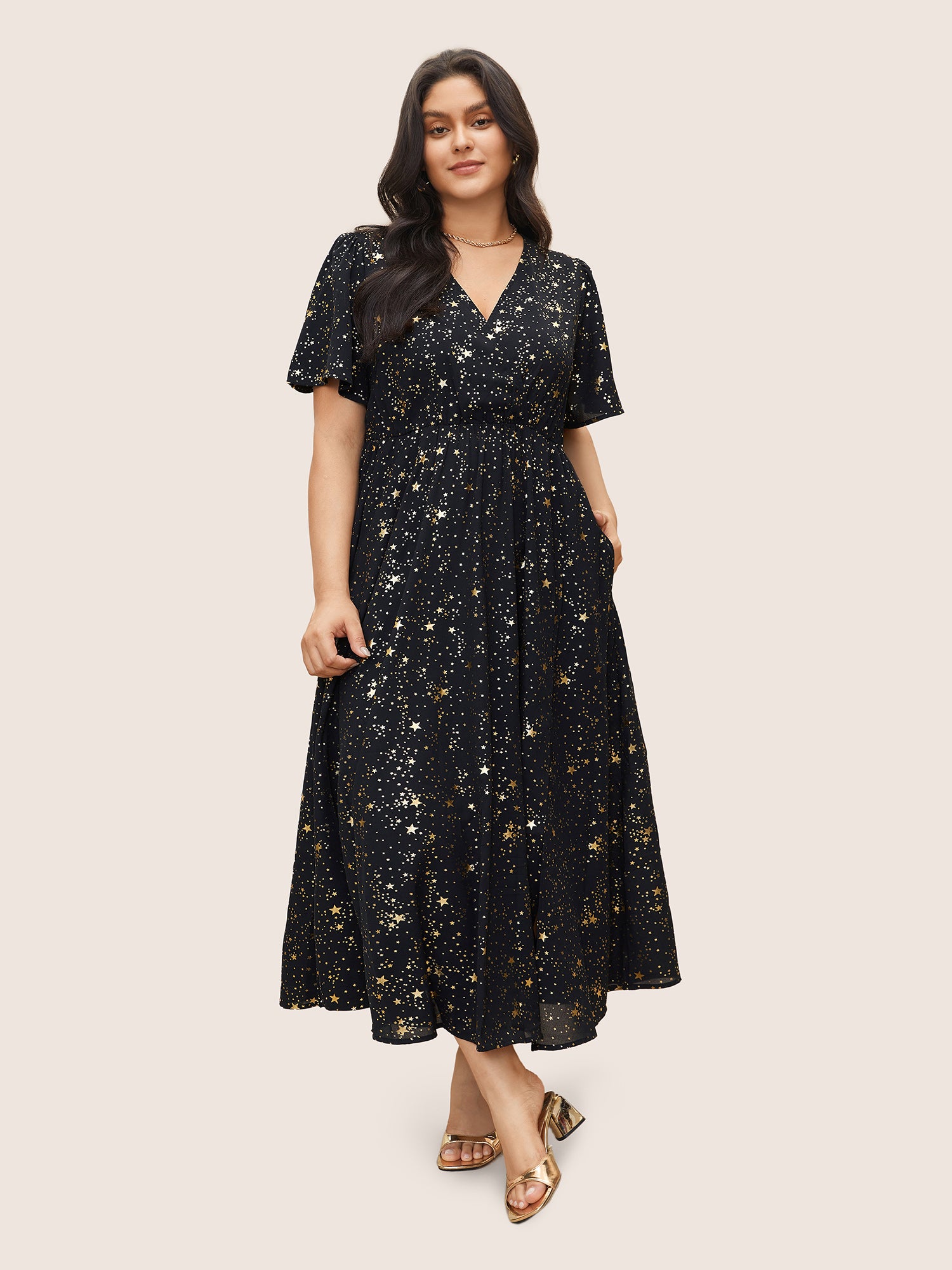 Bloom Dress - Star Button Pocket Wrap Split Ruffles Maxi Dress