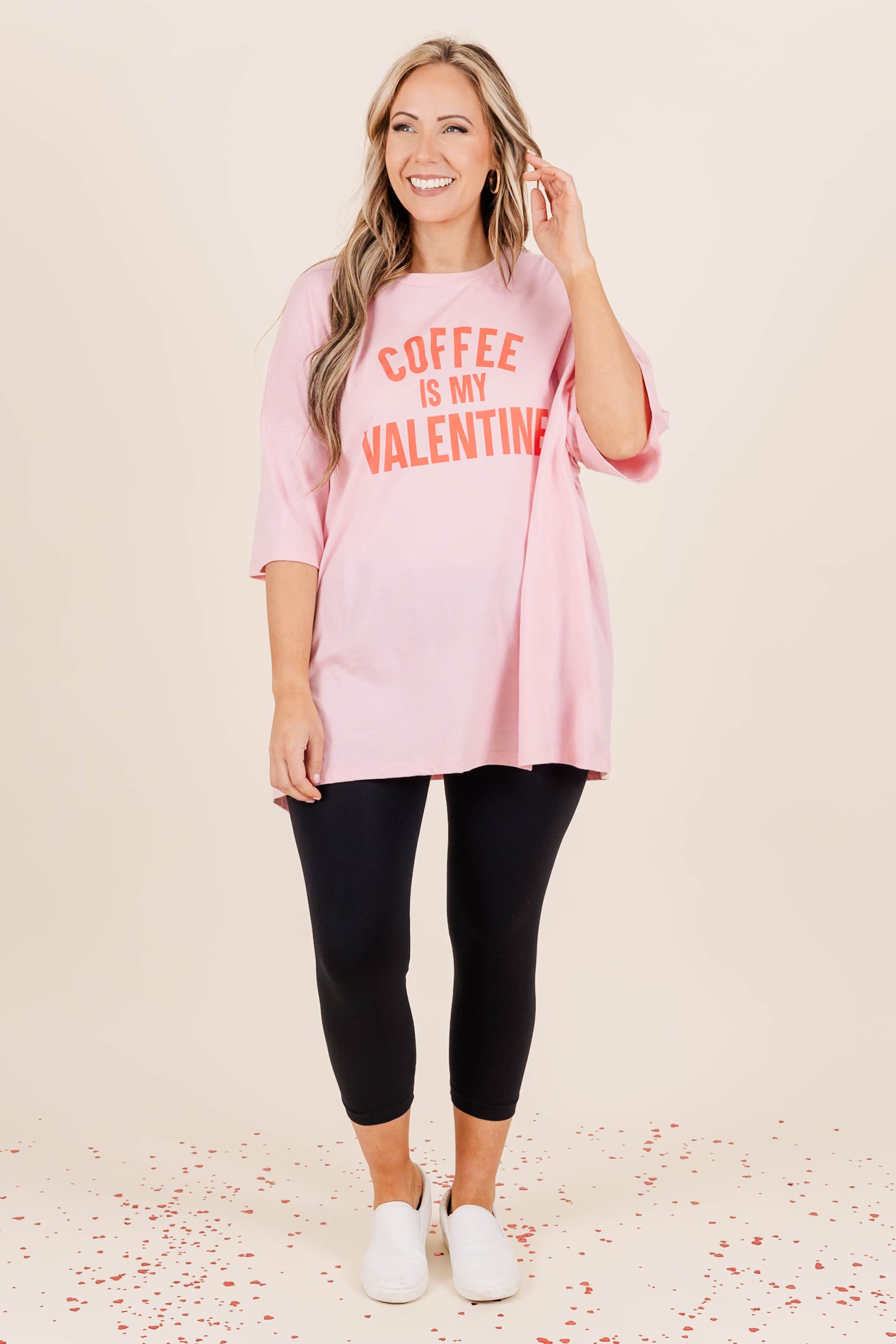 Caffeine Is Love Boyfriend Tee. Dusty Pink