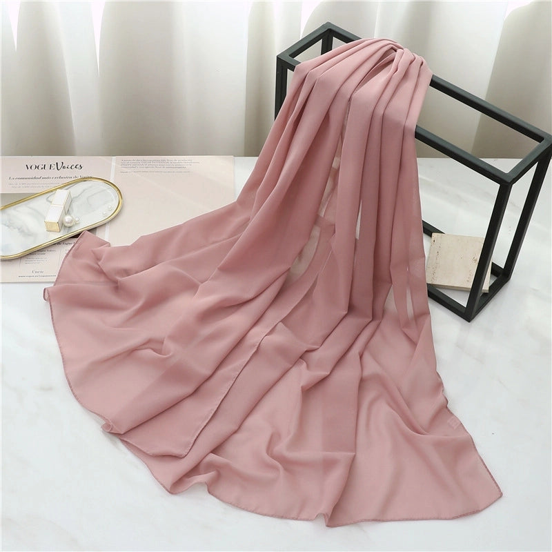 Pearl Chiffon Scarf Solid Color Rectangular Scarf Women's Shawl Basic Scarf