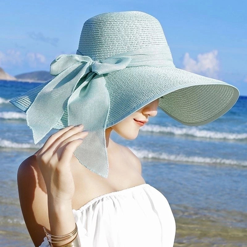 Women's Basic Vacation Pastoral Solid Color Bowknot Big Eaves Sun Hat
