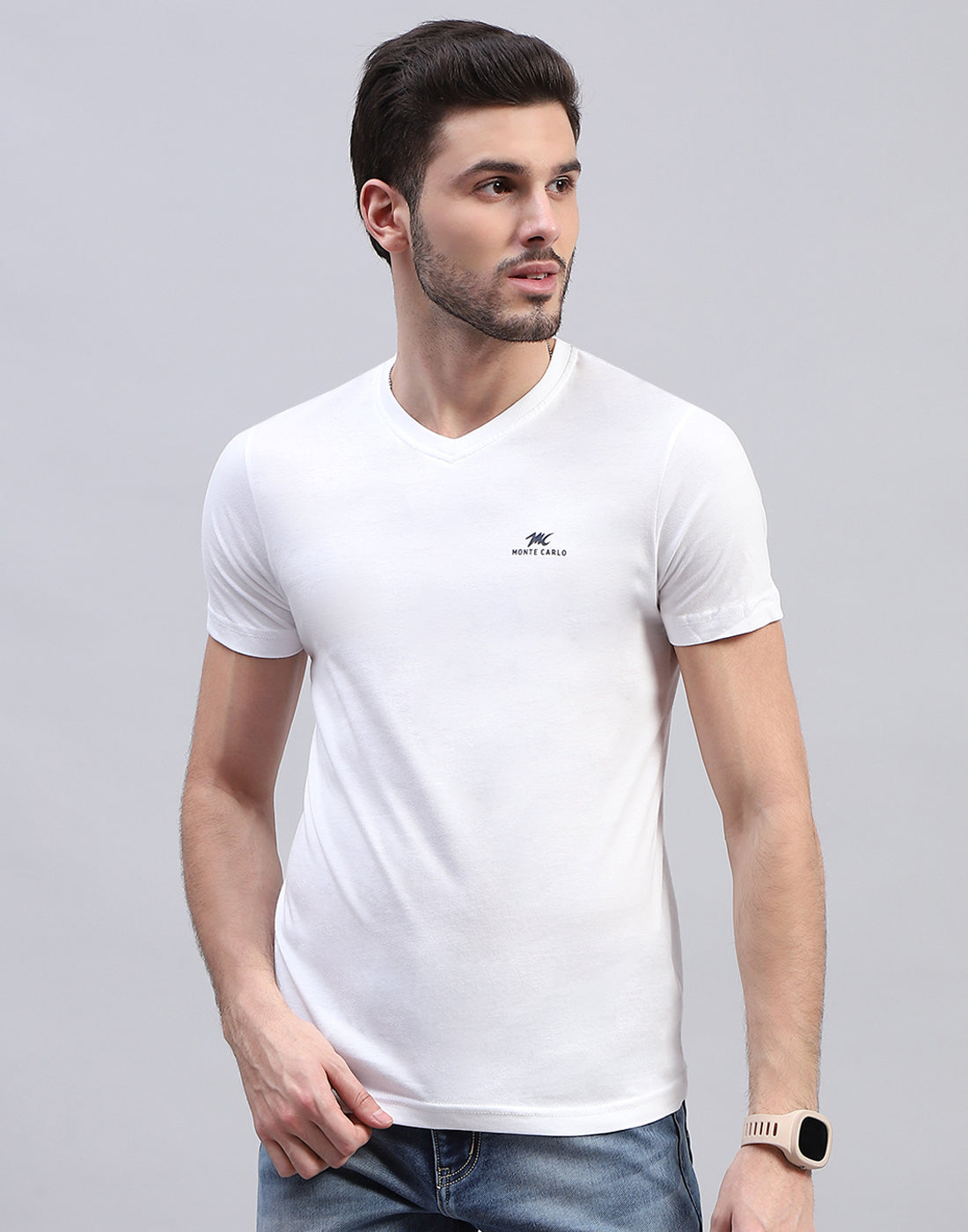 Men White Solid V Neck Half Sleeve T-Shirt (Pack of 3)