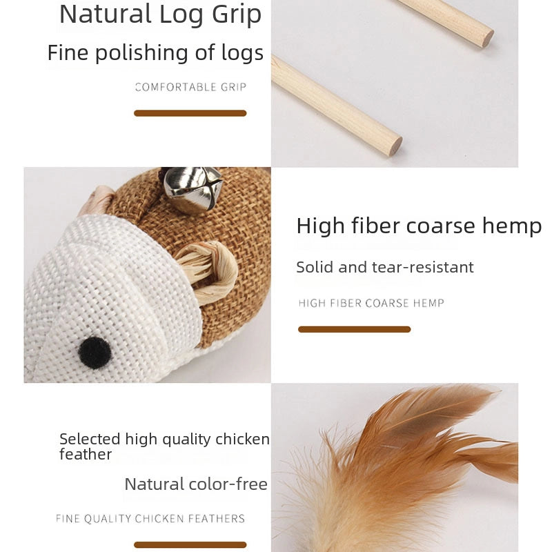 Cat Toys Linen Mouse Wooden Pole Cat Teaser Handheld Interactive Cat Teaser Toy Cat Supplies