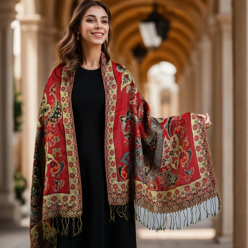 Women's Retro Streetwear Totem Color Block Polyester Tassel Scarf