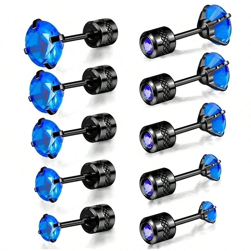 5 Pairs Minimalist Round Plating Inlay 304 Stainless Steel Zircon Gold Plated Ear Studs