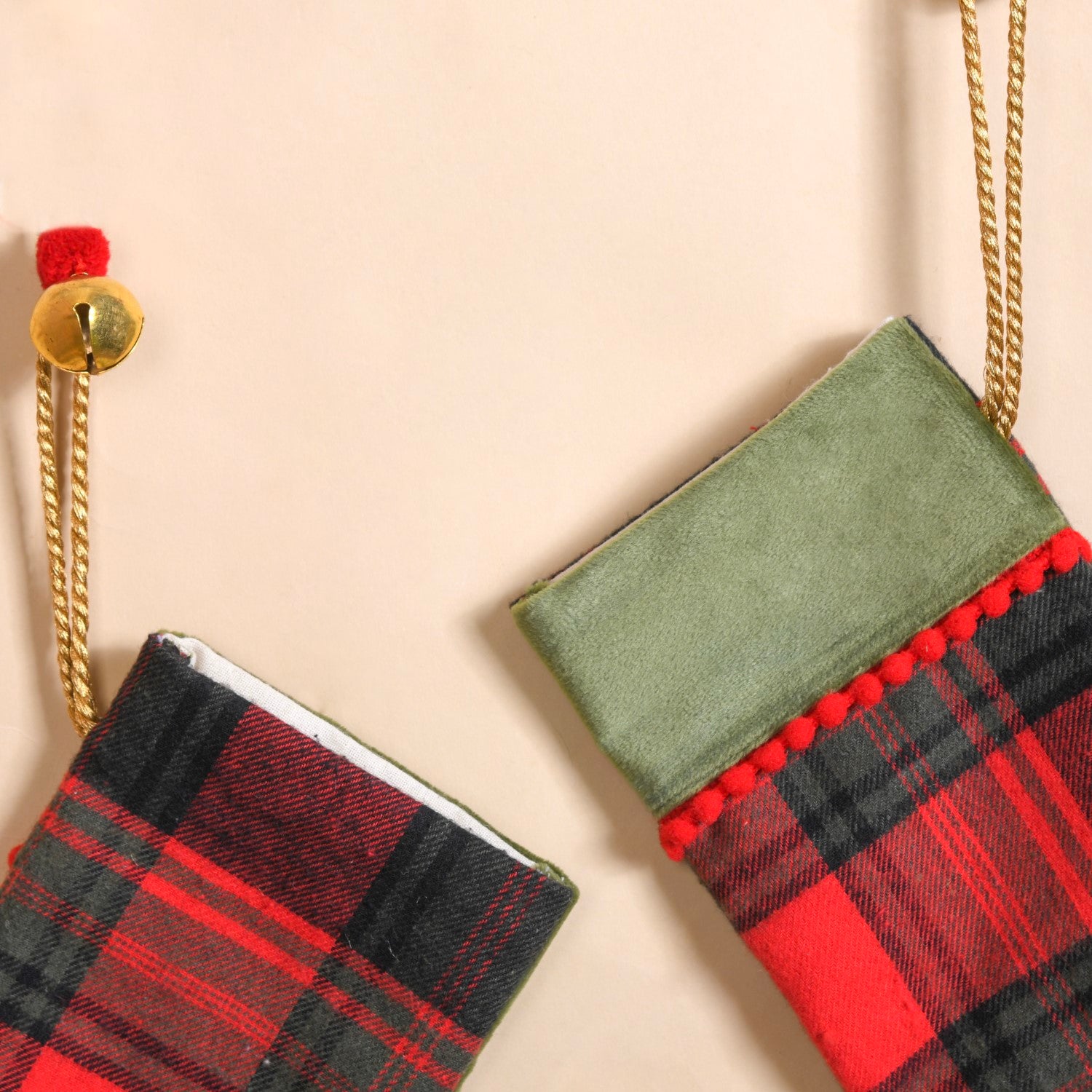 Plaid Bell Santa Stockings Set Of 2