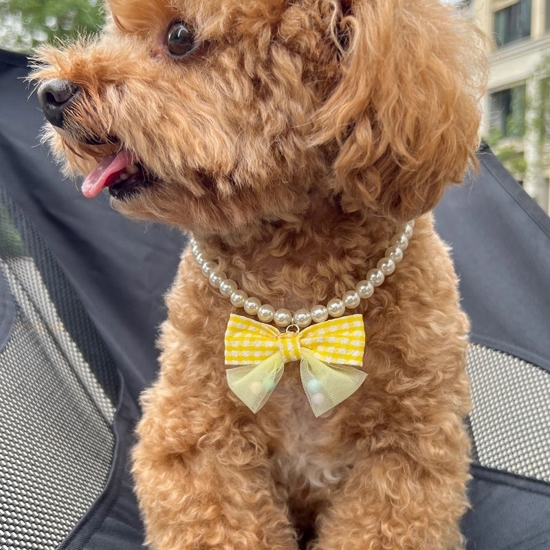 Cute Minimalist Plastic Bow Knot Beaded Pet Collar
