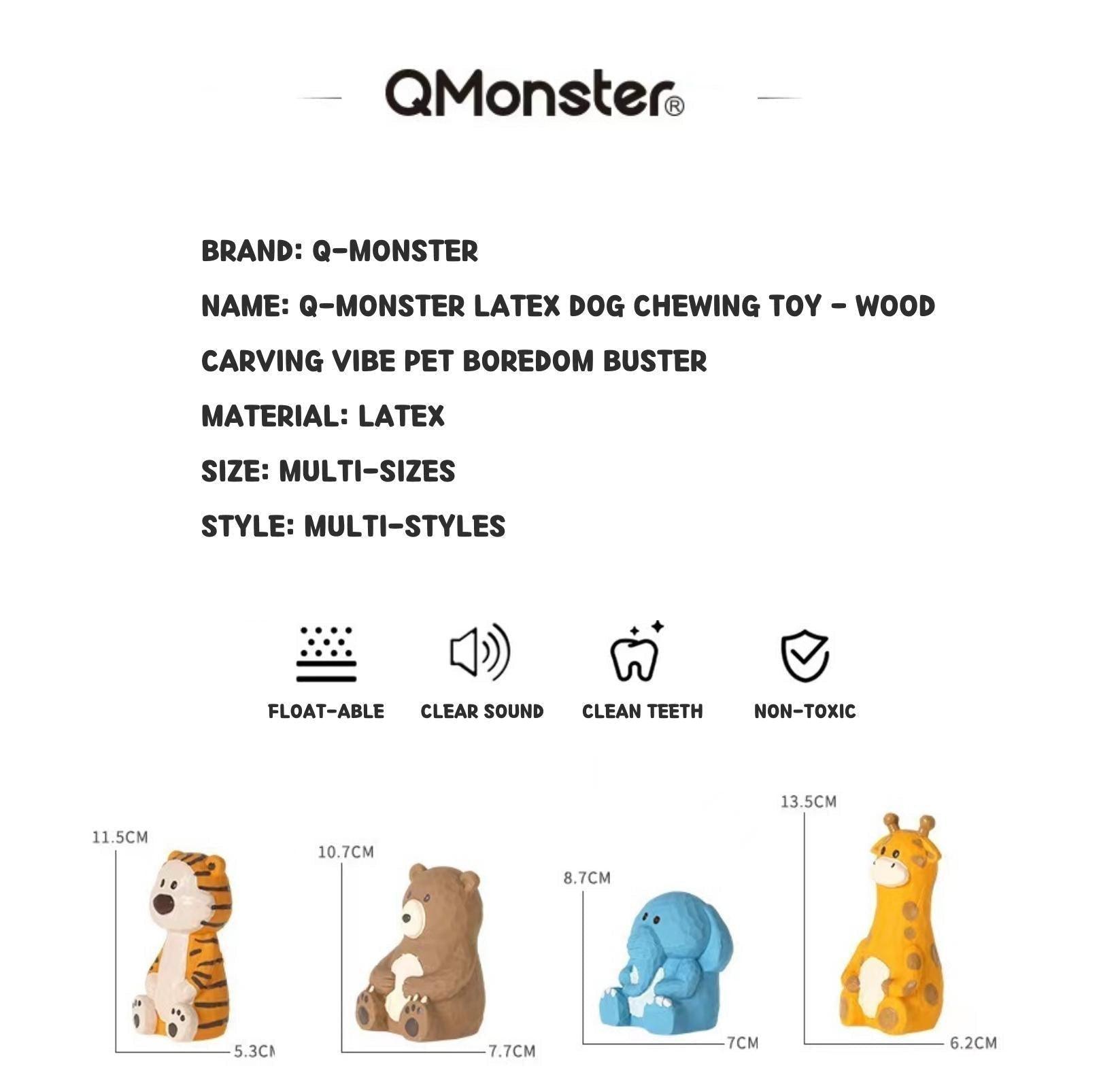 Q-Monster Latex Dog Toy for Chewing - Wood Carving Vibe Pet Boredom Buster