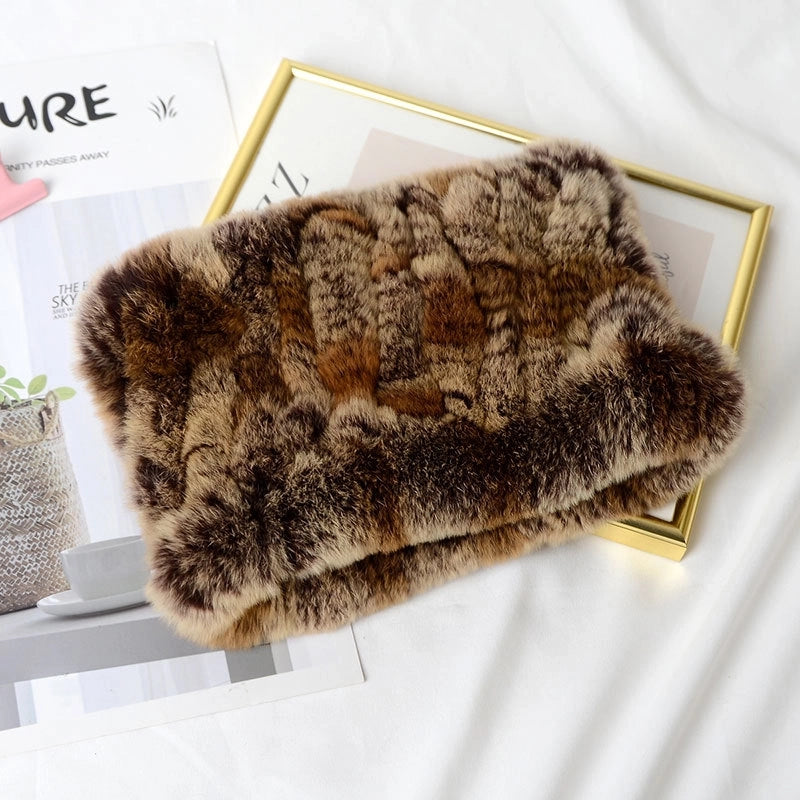 Rex Rabbit Hair Knitted Neck Neck Women's Winter Thickened Encryption Warm Fur Scarf High Elastic Headgear Headband