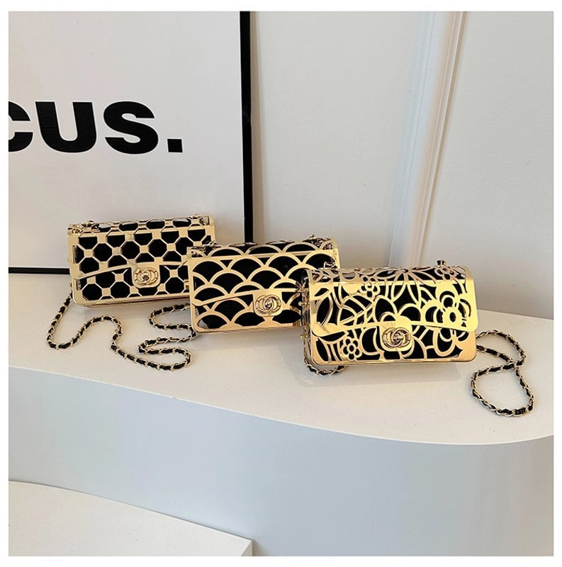 Women's Medium Pu Leather Metal Solid Color Streetwear Hollow Square Lock Clasp Crossbody Bag