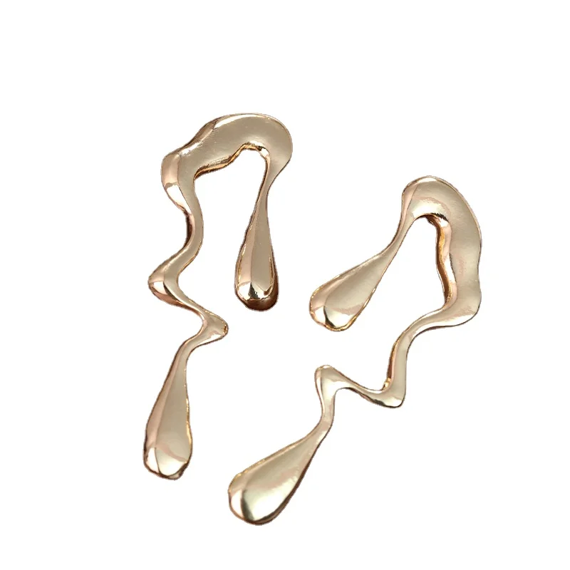 Women's Gold Geometric Asymmetric Earrings Unique Liquid Metal and Irregular Drop Unique Style Fashion Jewelry