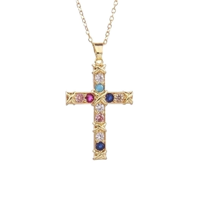 Elegant Lady Cross Copper Plating Inlay Zircon Pendant Necklace