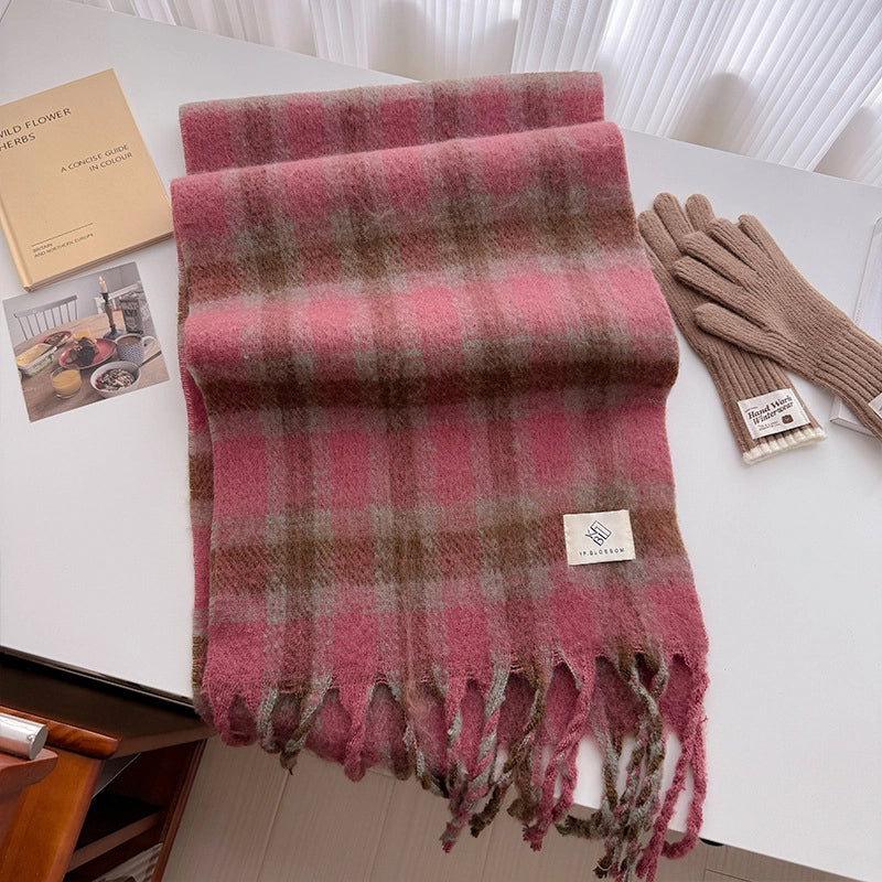 Unisex Minimalist Lattice Imitation Cashmere Tassel Scarf