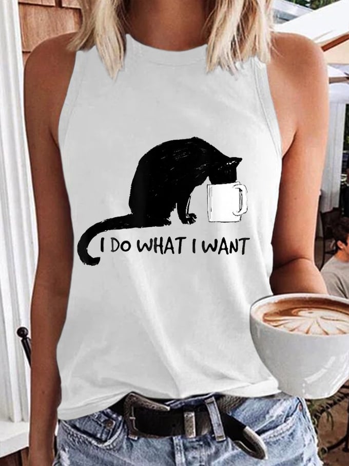 Women's Black Cat Print Tank Top
