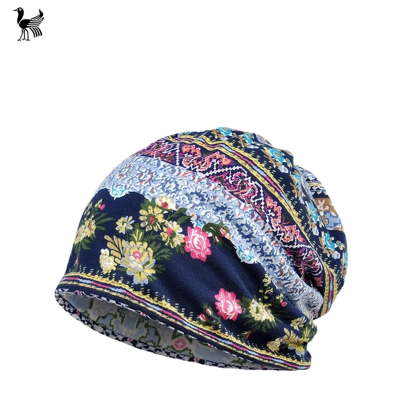 Unisex Basic Retro Flower Printing Eaveless Sleeve Cap