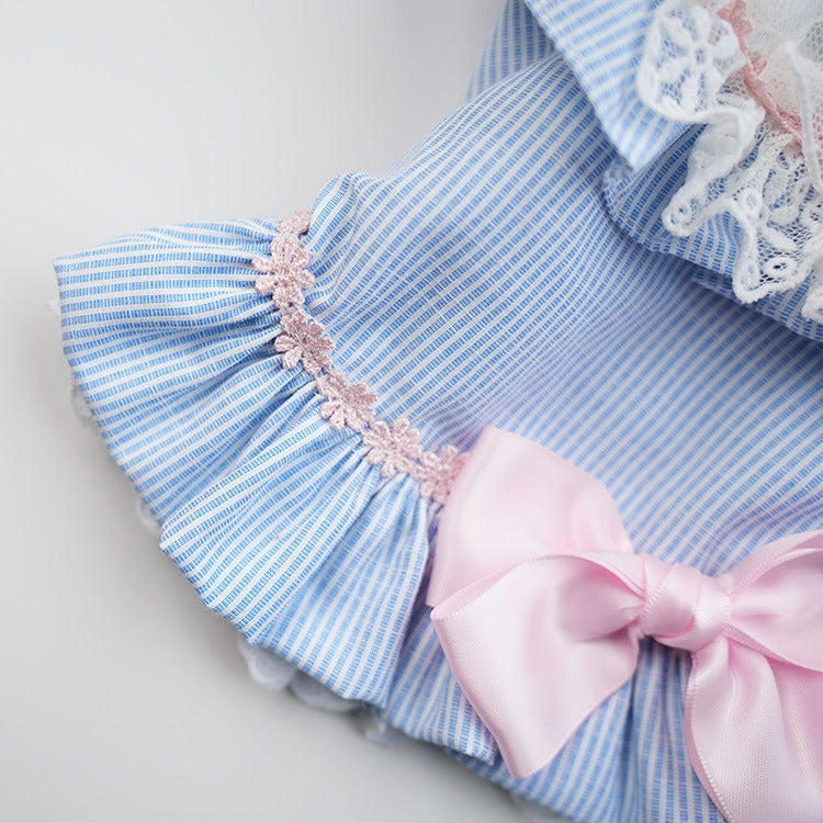 Sweet Lace Collar Striped Bow Dog Cat Dress
