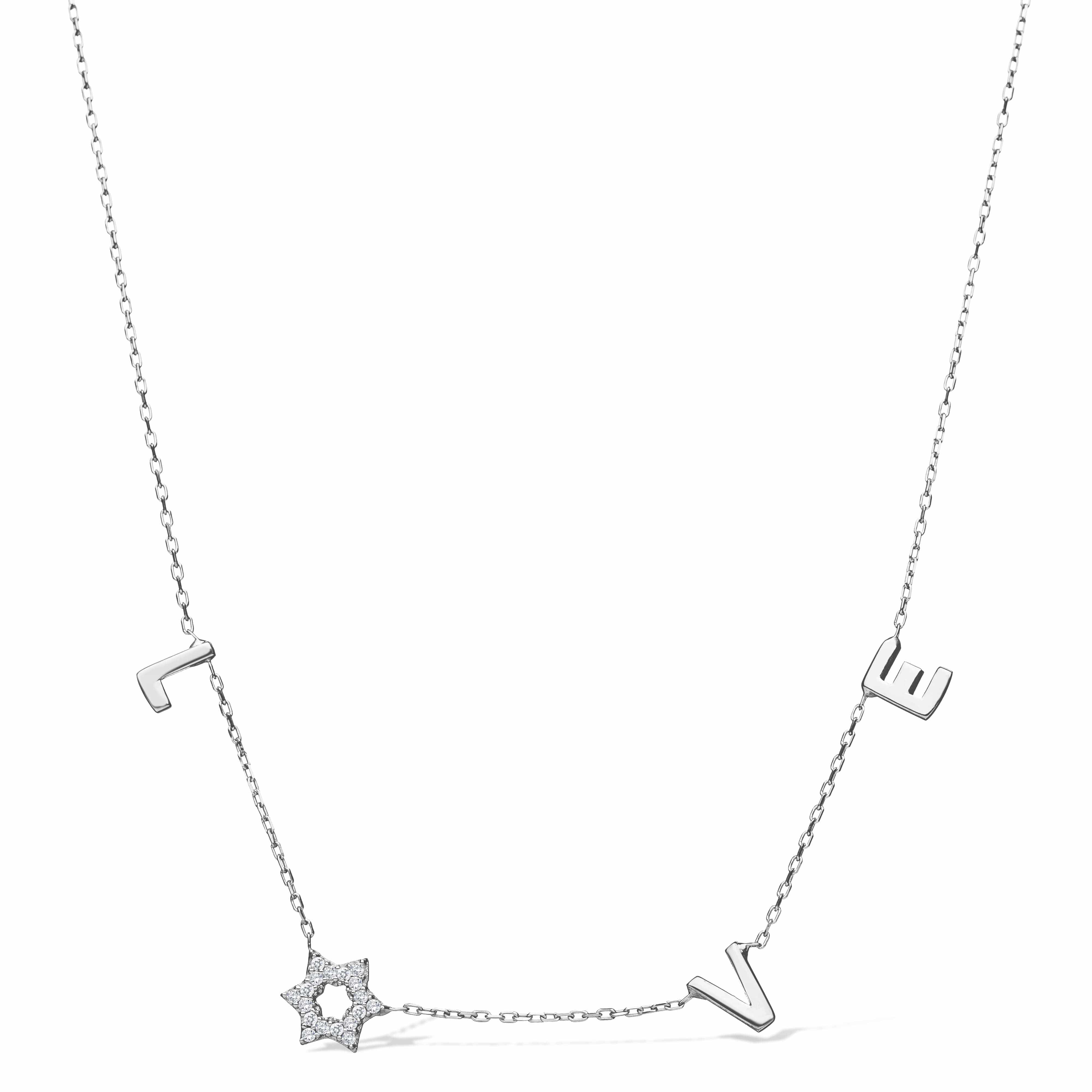 Love Necklace in 14k Gold with Diamond Star of David - White Gold. Gold or Rose Gold