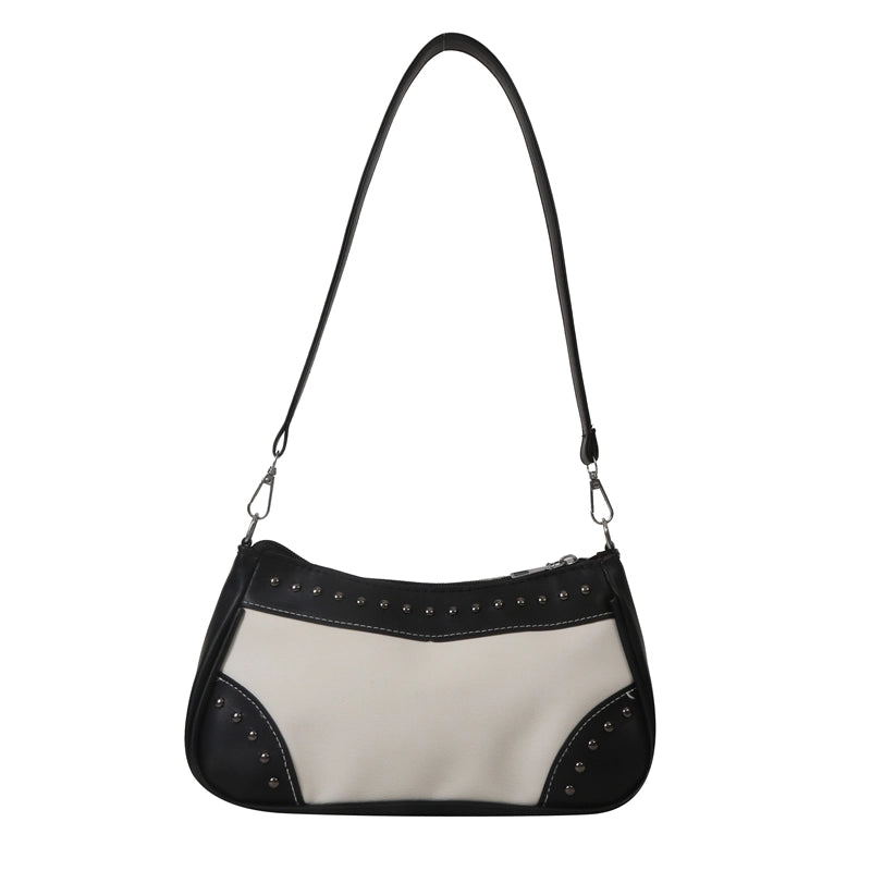 Women's Pu Leather Color Block Vintage Style Semicircle Zipper Shoulder Bag