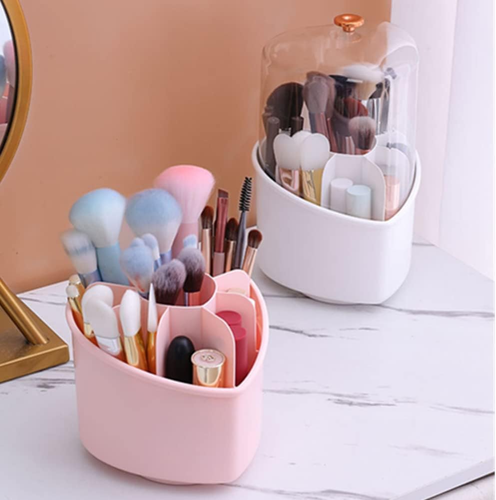 Rotating Makeup Brush Holder Organizer With Lid. Make Up Brushes Container With Acrylic Cover