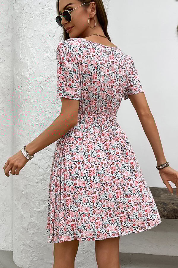 Fashion V Neck Floral Print Casual Dress