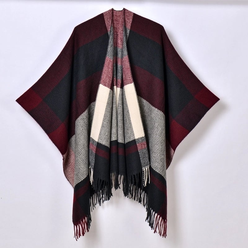 New Tassel Split Shawl Autumn And Winter Women's Simple Plaid Jacquard Scarf Cloak Hot Selling