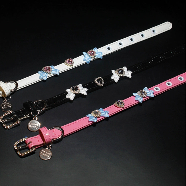 Rhinestone Heart Bow Decor Dog Cat Collar