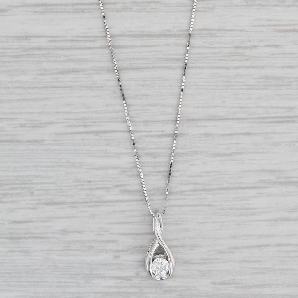 0.12ct Round Diamond Solitaire Pendant Necklace 14k White Gold 18 Box Chain