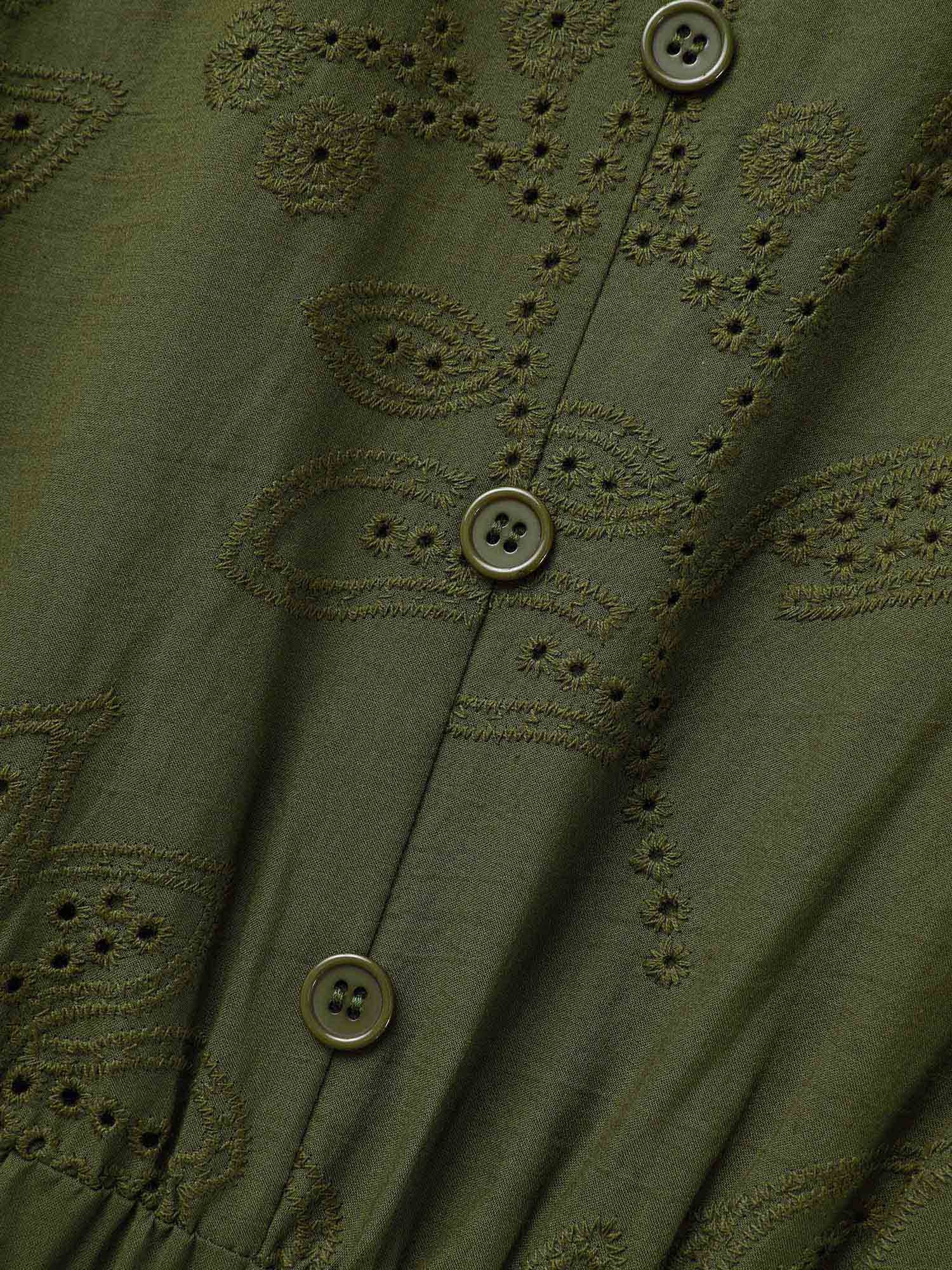 Notched Broderie Anglaise Button Detail Dress
