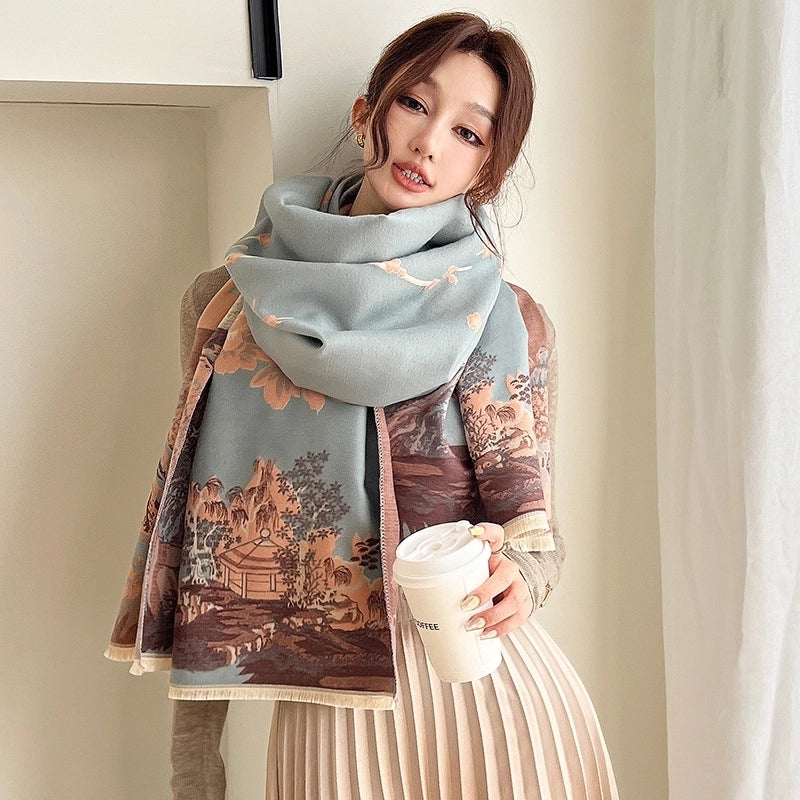 Women's Retro Oversized Flower Polyester Scarf Shawl