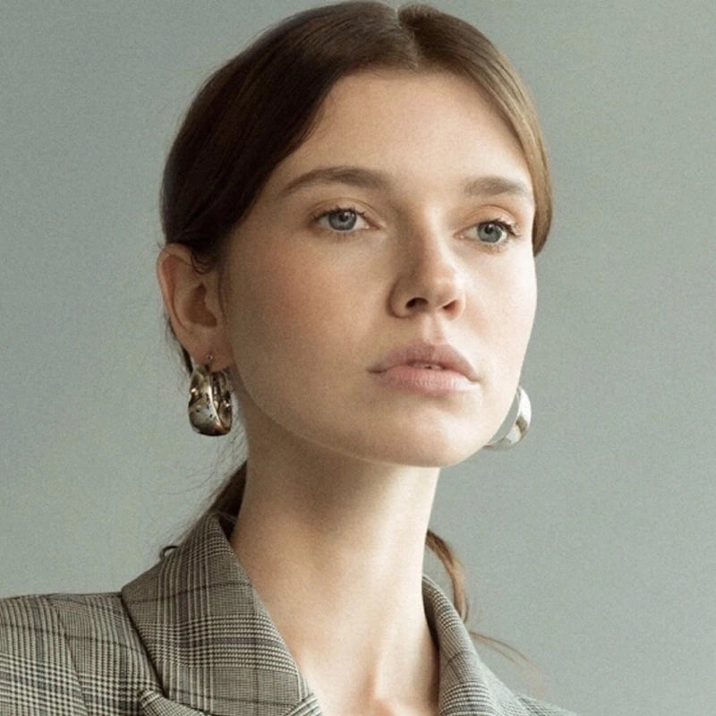 1 Pair Minimalist Geometric Stainless Steel Metal Hoop Earrings