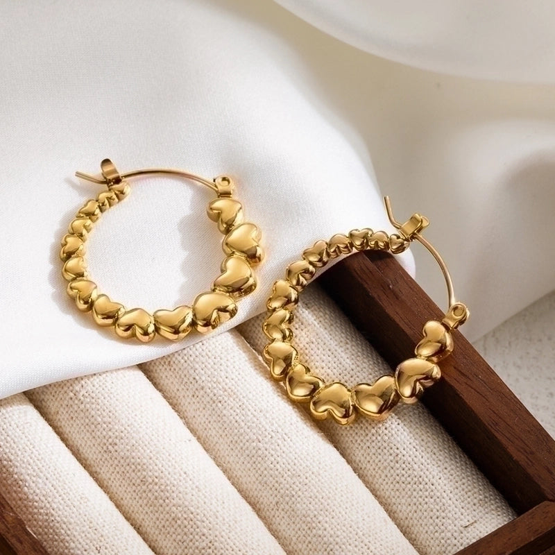 1 Pair IG Style Round Heart Shape Plating 304 Stainless Steel 18K Gold Plated Stainless Steel Earrings