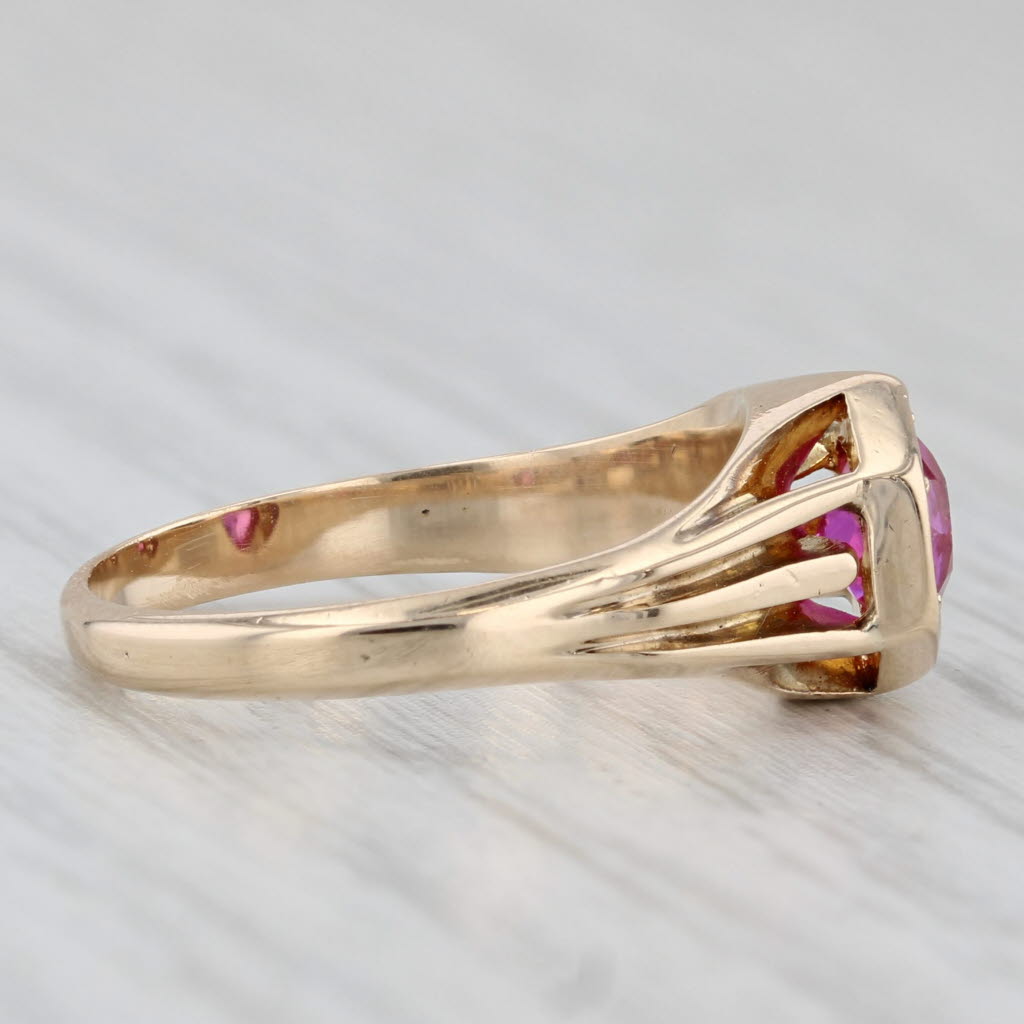 Vintage 0.68ct Lab Created Ruby Solitaire Ring 10k Yellow Gold Size 5.25