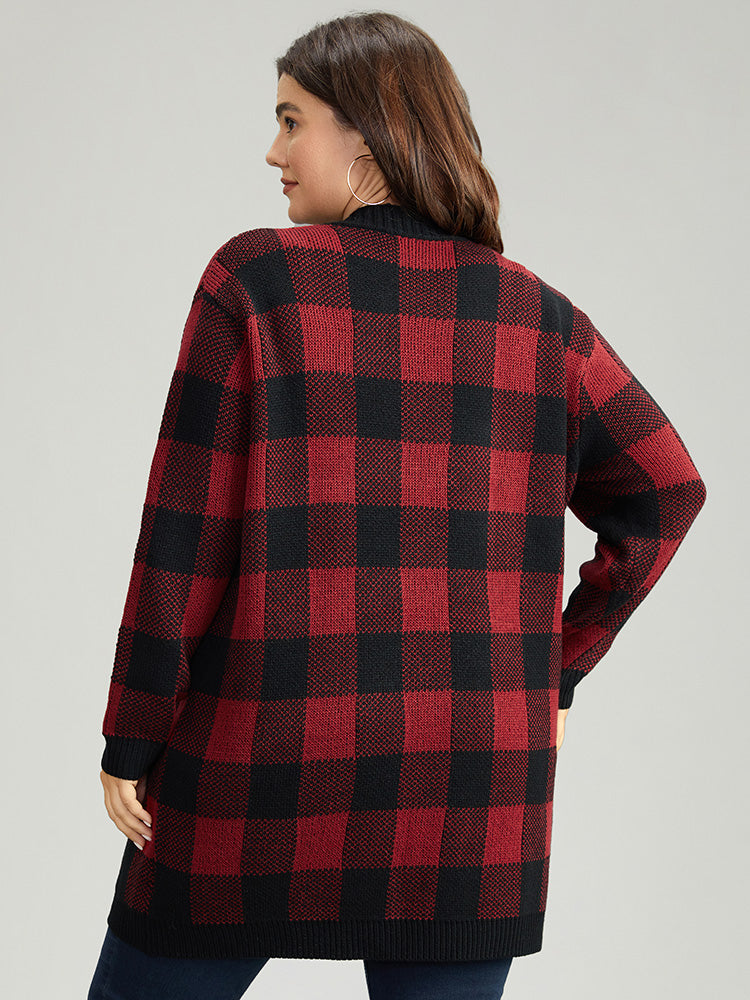 Plaid Patched Pocket Loose Cardigan