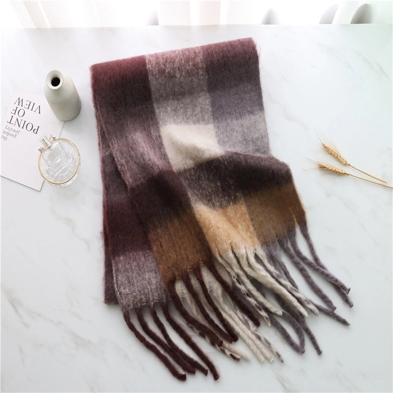 Autumn And Winter Scarf Cashmere Thickened Warm Striped Plaid Scarf Women's Fashion Tassel Long Men's And Women's Scarf Couple