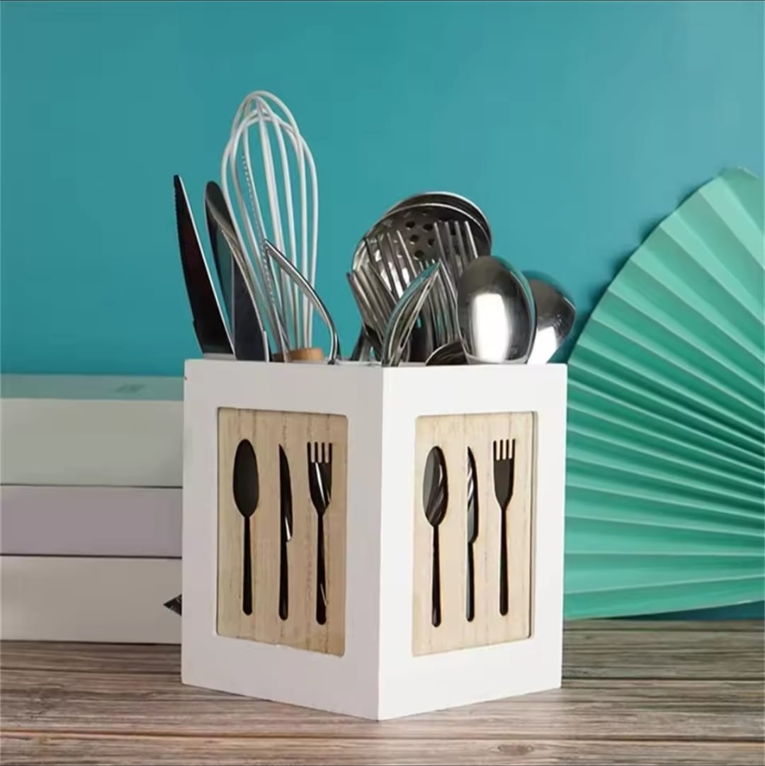Bamboo Kitchen Cutlery Holder 鈥?Knives & Forks Design