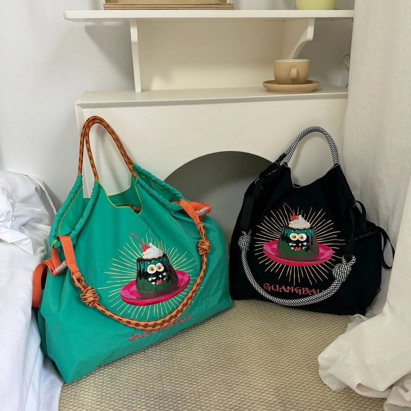 Women's Cute Classic Style Printing Cartoon Nylon Shopping Bags
