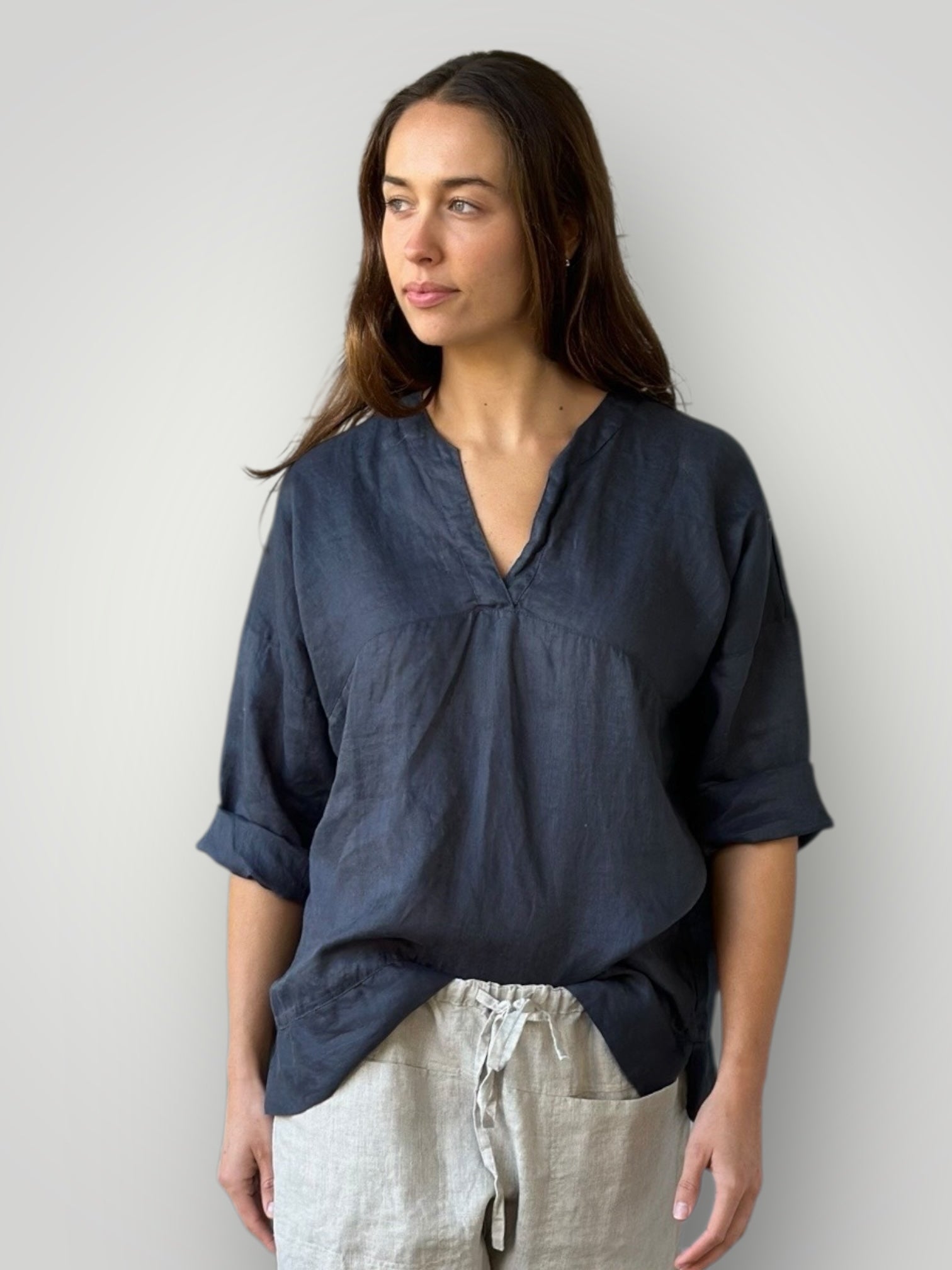 francis top - charcoal linen