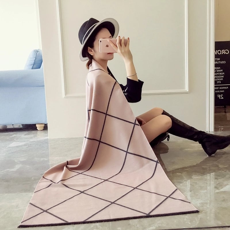 Autumn And Winter New Classic  Double-sided Two-color Plaid Anti-cashmere Women's Scarf Thickened Lengthened Warm