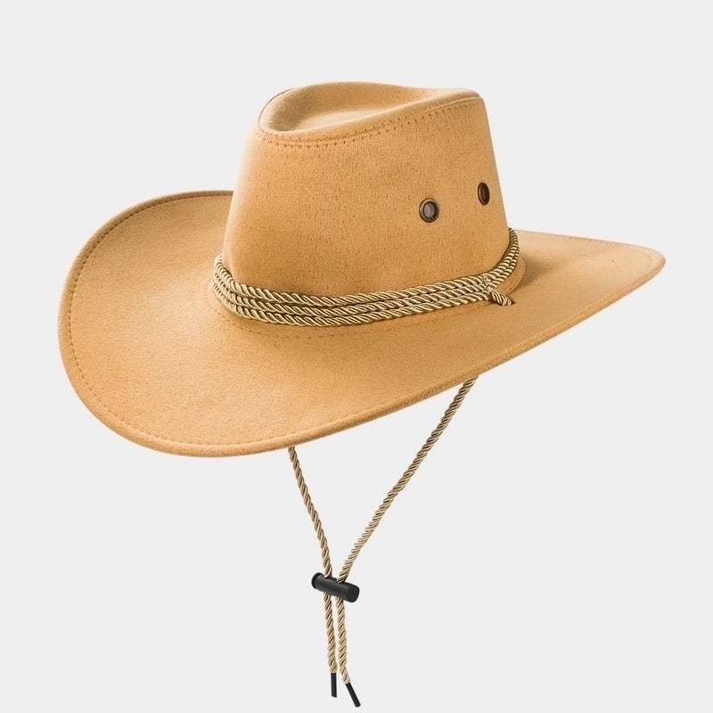 Cowboy Fedora Hat Big Brim Cowboy Hat Suede Outdoor Sun Hat Men's Riding Hat