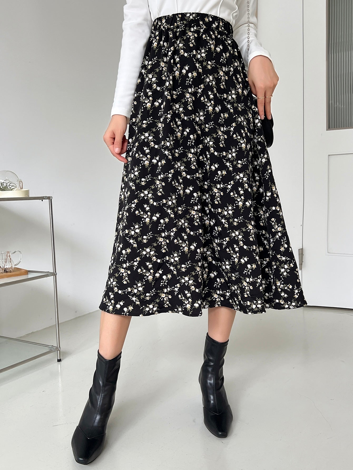 Ditsy Floral Print High Waist Skirt