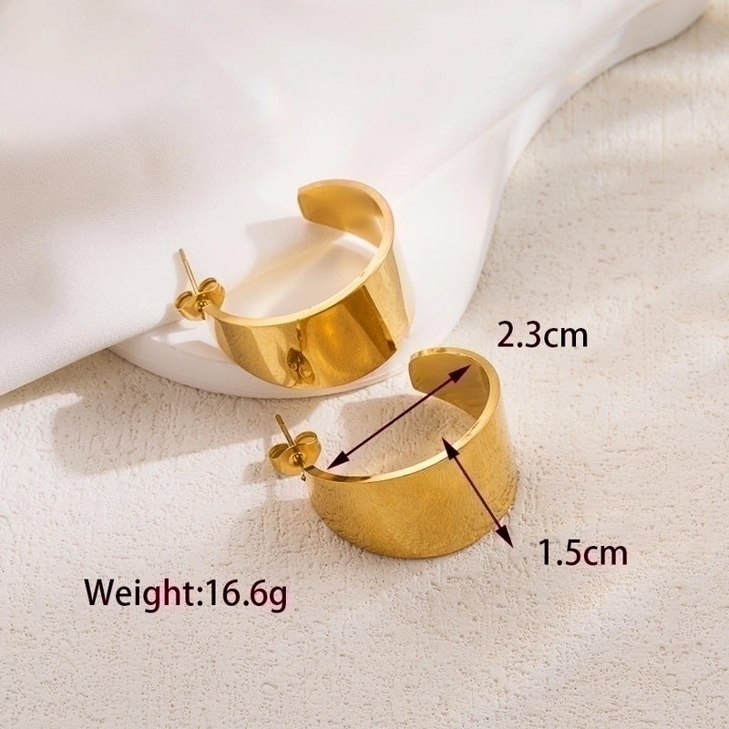 1 Pair Basic Cool Style Solid Color Plating 304 Stainless Steel 18K Gold Plated Stainless Steel Earrings